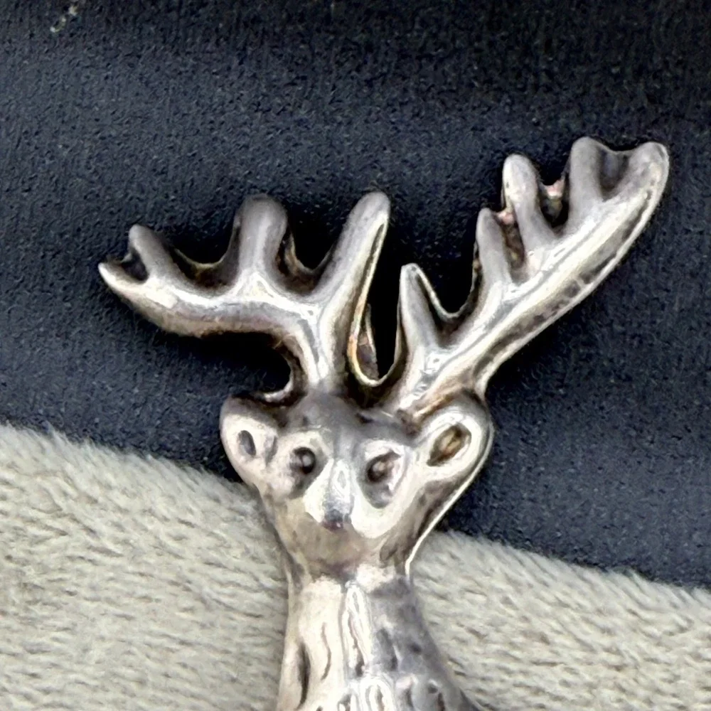 Vintage Taxco Sterling‎ Silver Brooch Pendant Deer Elk Reindeer